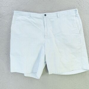 Orvis Shorts Mens 42 Blue White Stripe Seersucker Flat Front Golf